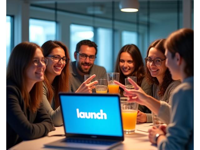 Team di AlbaVita che celebra il lancio della beta in un ufficio moderno a Milano.