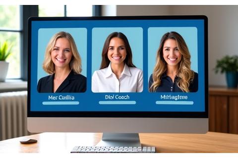 Tre coach AlbaVita sorridenti e professionali sullo schermo di un computer