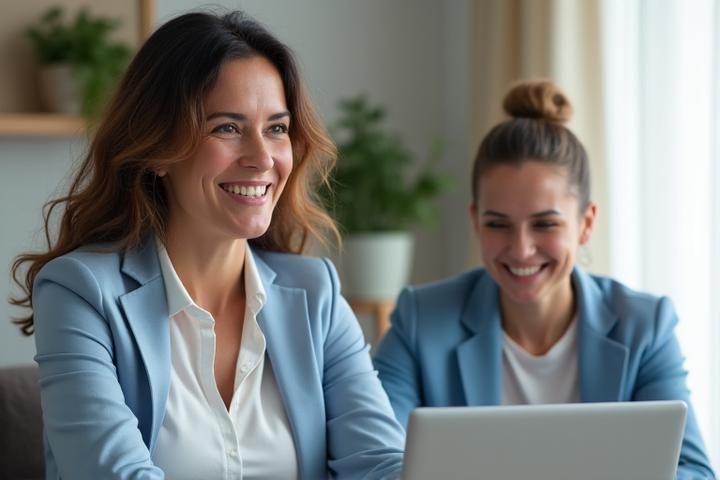 Coach AlbaVita che lavora online con cliente, sorridente e professionale