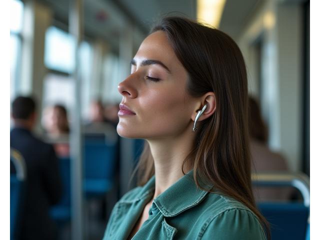 Donna che pratica mindfulness sul tram a Milano