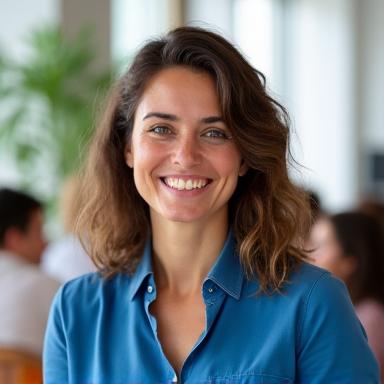 Ritratto sorridente di Elena, insegnante di 39 anni