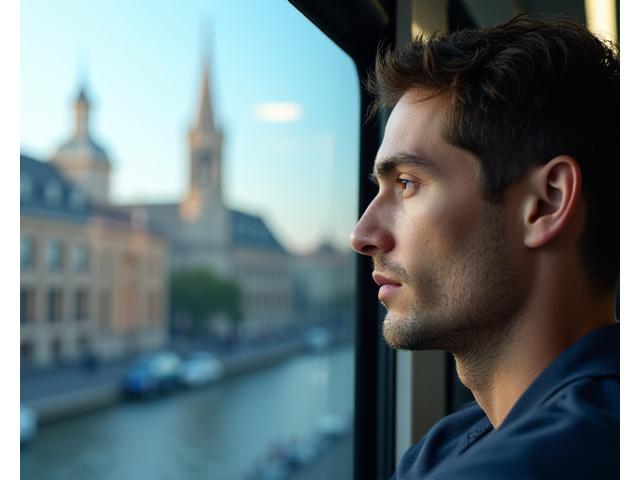 Persona con cuffie che visualizza una scena calma in un mezzo pubblico milanese