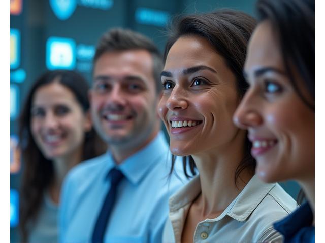 Gruppo di persone che interagiscono in modo rispettoso in un ambiente digitale, con icone di buone maniere e rispetto della proprietà intellettuale.
